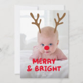 可動/編集可能〔雄ジカの〕枝角赤い鼻フォトクリスマス シーズンカード (正面)