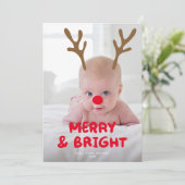 可動/編集可能〔雄ジカの〕枝角赤い鼻フォトクリスマス シーズンカード (スタンド正面)