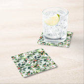 可変ウィンターベリーパターンクリスマス スクエアペーパーコースター (インサイチュ)