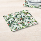 可変ウィンターベリーパターンクリスマス スクエアペーパーコースター (アングル)