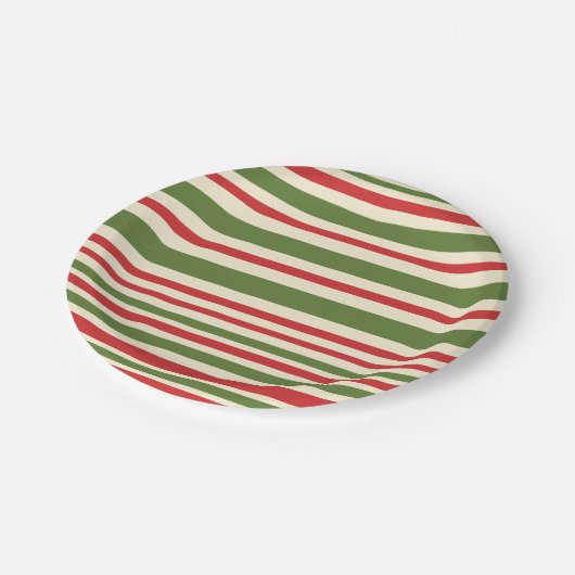 可変ストライプクリスマスパターンレッドグリーンクリーム ペーパープレート (アングル)