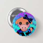 可愛いいけな弓で微笑む小さな牛 缶バッジ (正面&裏面)