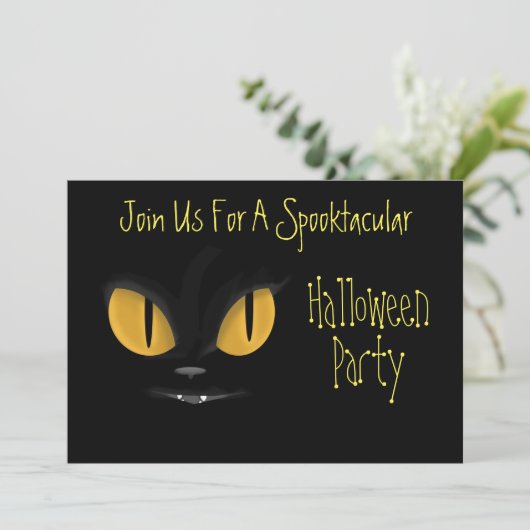 可愛いいたずら好きの黒猫ファンハロウィーン 招待状 (スタンド正面)