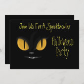 可愛いいたずら好きの黒猫ファンハロウィーン 招待状 (正面/裏面)