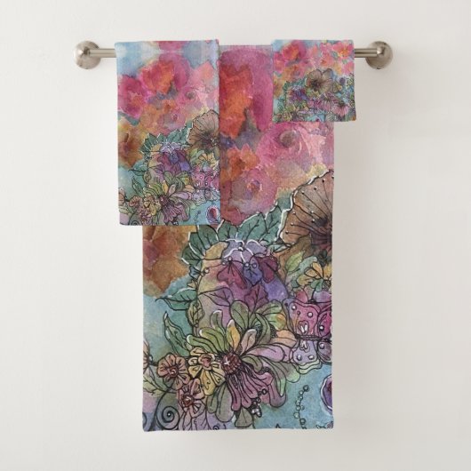 可愛いおしゃれな花の庭 水彩画 バスタオルセット (インサイチュ)