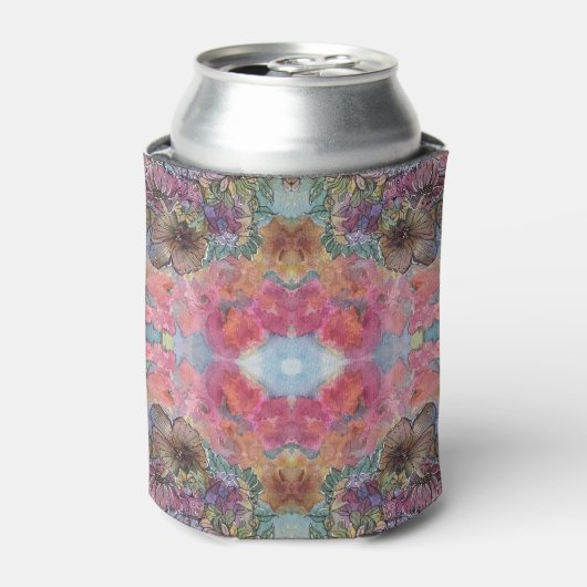 可愛いおしゃれな花の庭 水彩画 缶クーラー (缶正面)