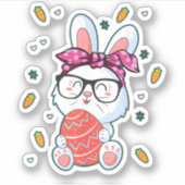可愛いおたくイースターデイバニーおもしろいラビットグラフィック シール (正面)