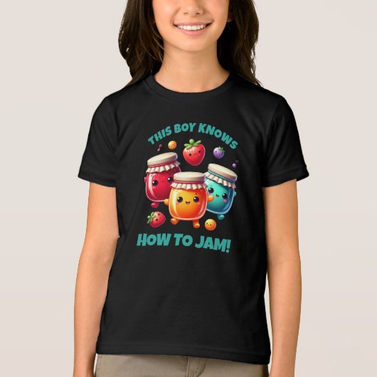 可愛いおもしろいこの男の子はジャムの仕方を知っている! トライブレンドTシャツ (正面)