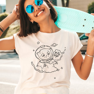 可愛いおもしろいに浮かぶ宇宙の宇宙飛行士予測できな達 Tシャツ