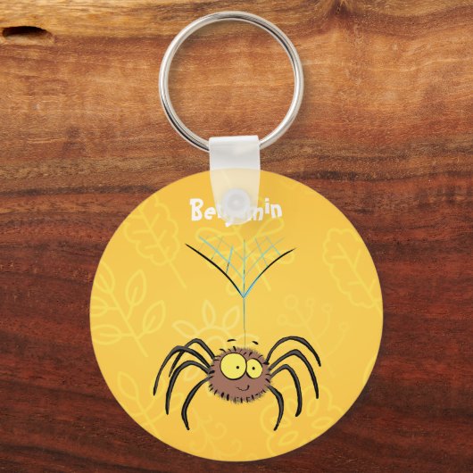 可愛いおもしろいふわふわ蜘蛛の漫画 キーホルダー (正面)