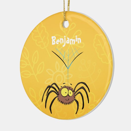 可愛いおもしろいふわふわ蜘蛛の漫画 セラミックオーナメント (左)