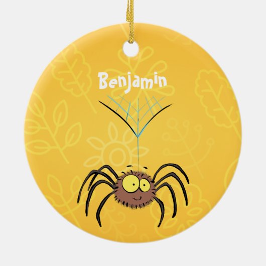 可愛いおもしろいふわふわ蜘蛛の漫画 セラミックオーナメント (裏面)