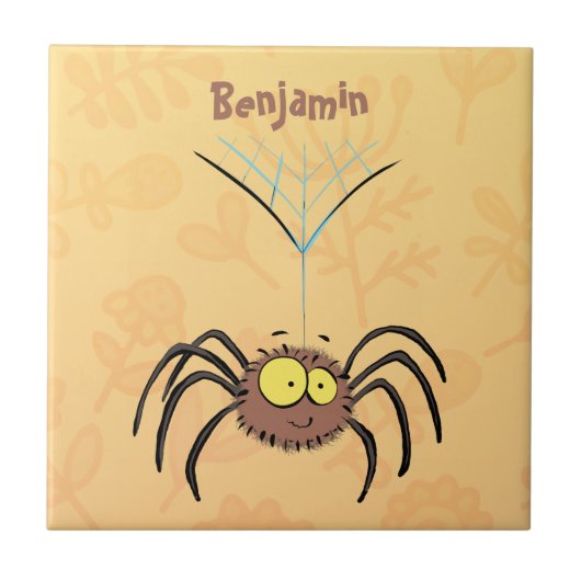 可愛いおもしろいふわふわ蜘蛛の漫画 タイル (正面)