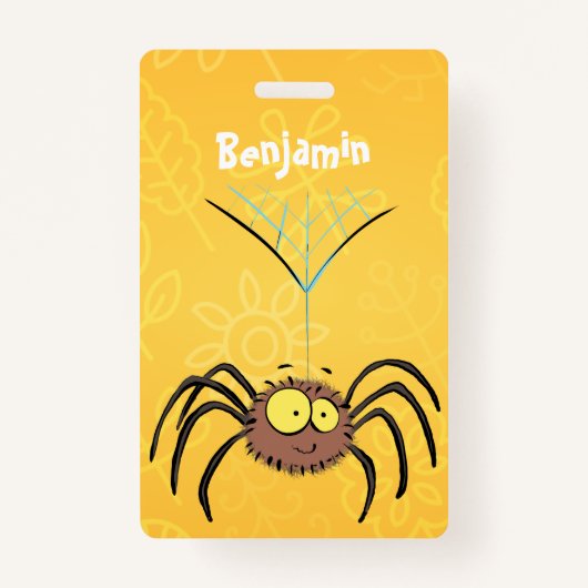 可愛いおもしろいふわふわ蜘蛛の漫画 バッジ (正面)