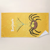 可愛いおもしろいふわふわ蜘蛛の漫画 ビーチタオル (正面)