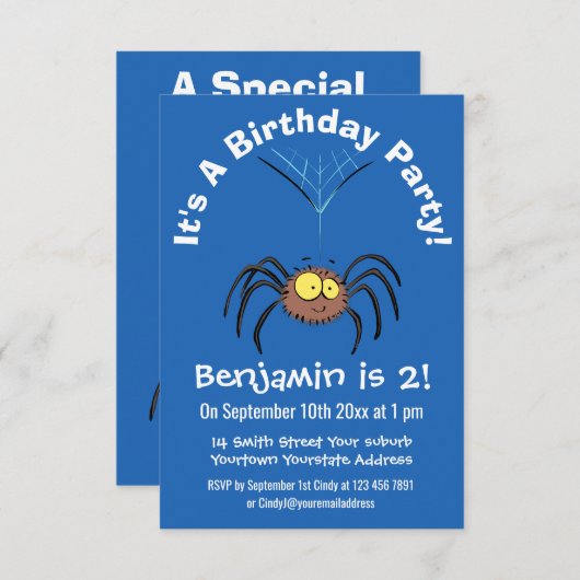 可愛いおもしろいふわふわ蜘蛛の漫画 招待状 (正面/裏面)