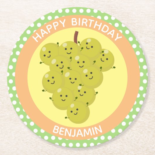 可愛いおもしろいぶどう懇親会漫画 ラウンドペーパーコースター (正面)