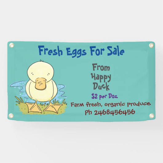 可愛いおもしろいアヒルの漫画の卵の販売看板 横断幕 (横)