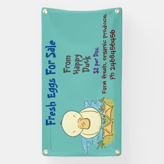 可愛いおもしろいアヒルの漫画の卵の販売看板 横断幕 (縦)