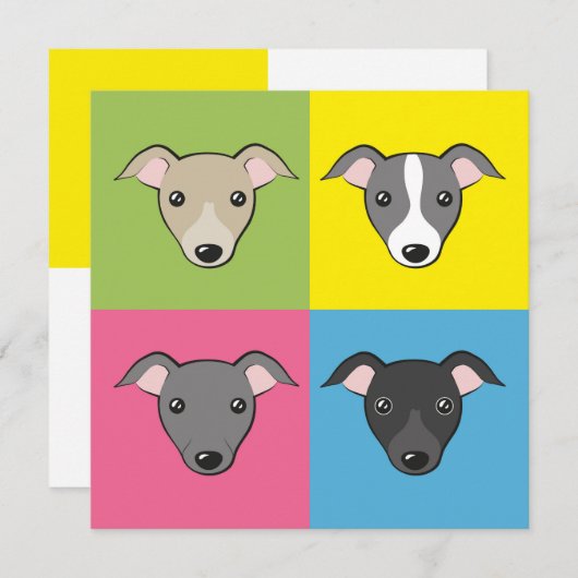 可愛いおもしろいイタリアンマンガグレイハウンカラフルカード (正面/裏面)