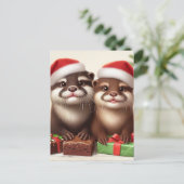 可愛いおもしろいオッターベーキングクリスマスクッキー ポストカード (スタンド正面)