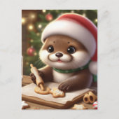 可愛いおもしろいオッターベーキングクリスマスクッキー ポストカード (正面)