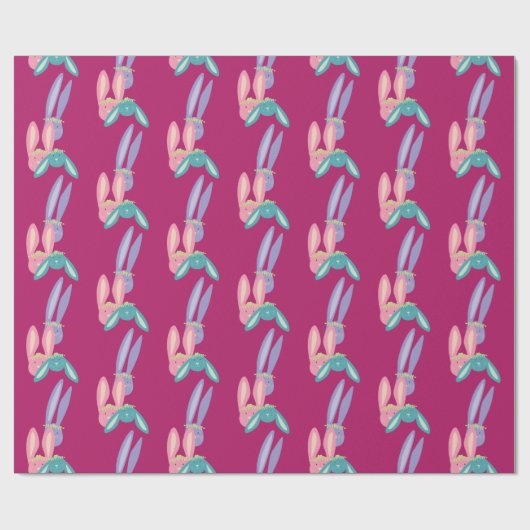 可愛いおもしろいカラフルピンクパープルティール(緑がかった色)バニーマゼンタ ラッピングペーパー (フラット)