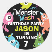 可愛いおもしろいカラフルモンスターマッシュ誕生日パーティー ラウンドシール (正面)