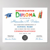 可愛いおもしろいカラフル幼稚園ロゴ卒業証書 ポスター (正面)