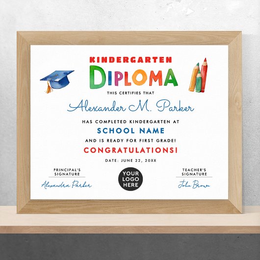 可愛いおもしろいカラフル幼稚園ロゴ卒業証書 ポスター