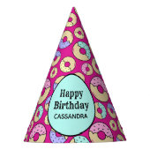 可愛いおもしろいカラフル振りかけるドーナツパターンマゼンタ パーティーハット (正面)