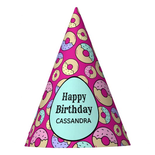 可愛いおもしろいカラフル振りかけるドーナツパターンマゼンタ パーティーハット (正面)