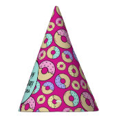 可愛いおもしろいカラフル振りかけるドーナツパターンマゼンタ パーティーハット (右)