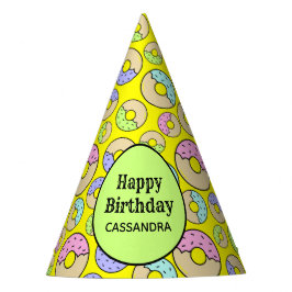 可愛いおもしろいカラフル振りかけるドーナツ模様イエロー パーティーハット