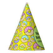 可愛いおもしろいカラフル振りかけるドーナツ模様イエロー パーティーハット (左)