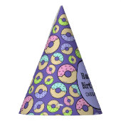 可愛いおもしろいカラフル振りかけるドーナツ模様（紫） パーティーハット (左)