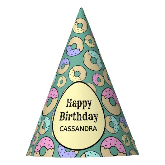 可愛いおもしろいカラフル振りかけるドーナツ模様（緑） パーティーハット (正面)