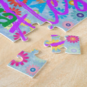 可愛いおもしろいガーリーカラフルフローラ名コラージュ ジグソーパズル (側面)