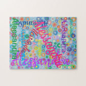 可愛いおもしろいガーリーカラフルフローラ名コラージュ ジグソーパズル (横)