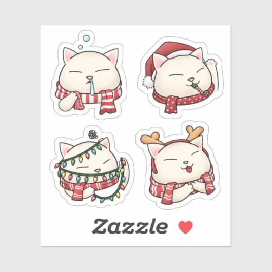 可愛いおもしろいクリスマスキャット シール (シート)