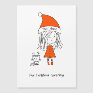 可愛いおもしろいクリスマスマンガSanta Girl Cat Red