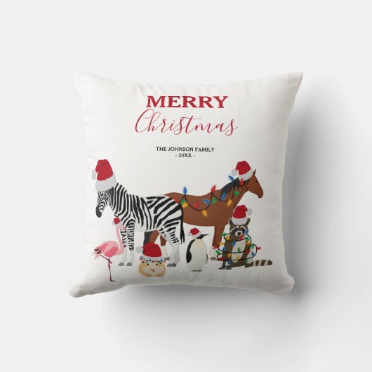 可愛いおもしろいクリスマス動物サンタ帽子の灯り クッション (裏面)