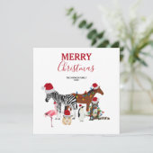 可愛いおもしろいクリスマス動物サンタ帽子の灯り シーズンカード (スタンド正面)