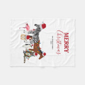 可愛いおもしろいクリスマス動物サンタ帽子の灯り フリースブランケット (正面(横))