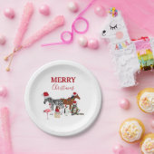可愛いおもしろいクリスマス動物サンタ帽子の灯り ペーパープレート (パーティー)