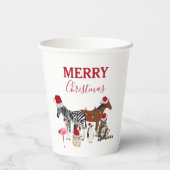 可愛いおもしろいクリスマス動物サンタ帽子の灯り 紙コップ (裏面)