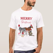 可愛いおもしろいクリスマス動物サンタ帽子の灯り Tシャツ (正面)