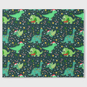 可愛いおもしろいクリスマス恐竜 ラッピングペーパー (フラット)