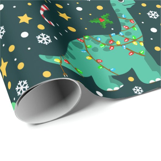 可愛いおもしろいクリスマス恐竜 ラッピングペーパー (ロールコーナー)