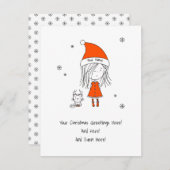 可愛いおもしろいクリスマス漫画ガールキャット シーズンカード (正面/裏面)
